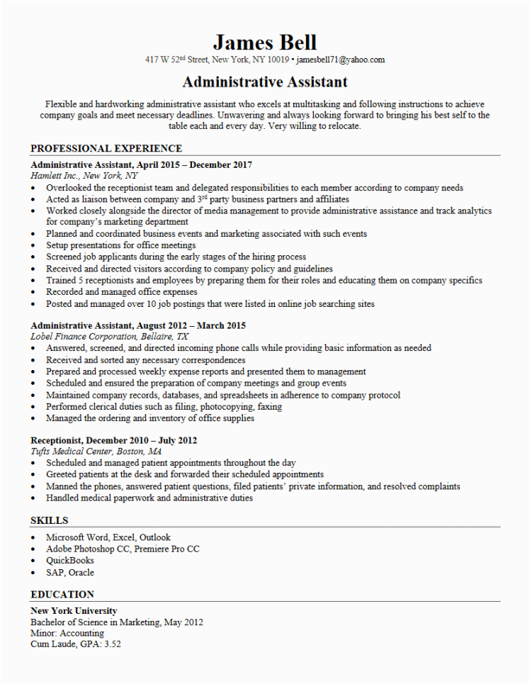 Administrative assistant Job Description Resume Sample Free Administrative assistant Resume Resumego