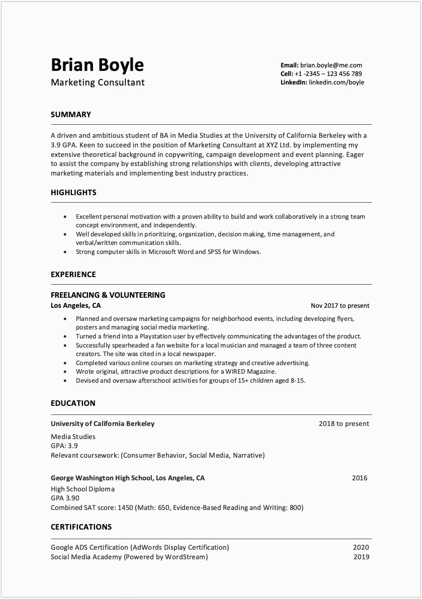 Basic Resume Sample for No Experience How to Write A Resume with No Work Experience – Resumeway
