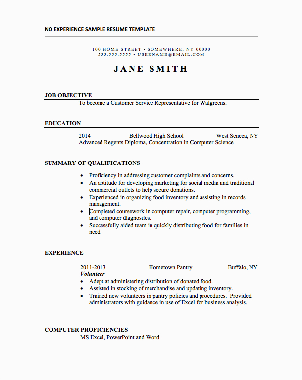 Basic Resume Sample for No Experience Sample Resume with No Work Experience College Student