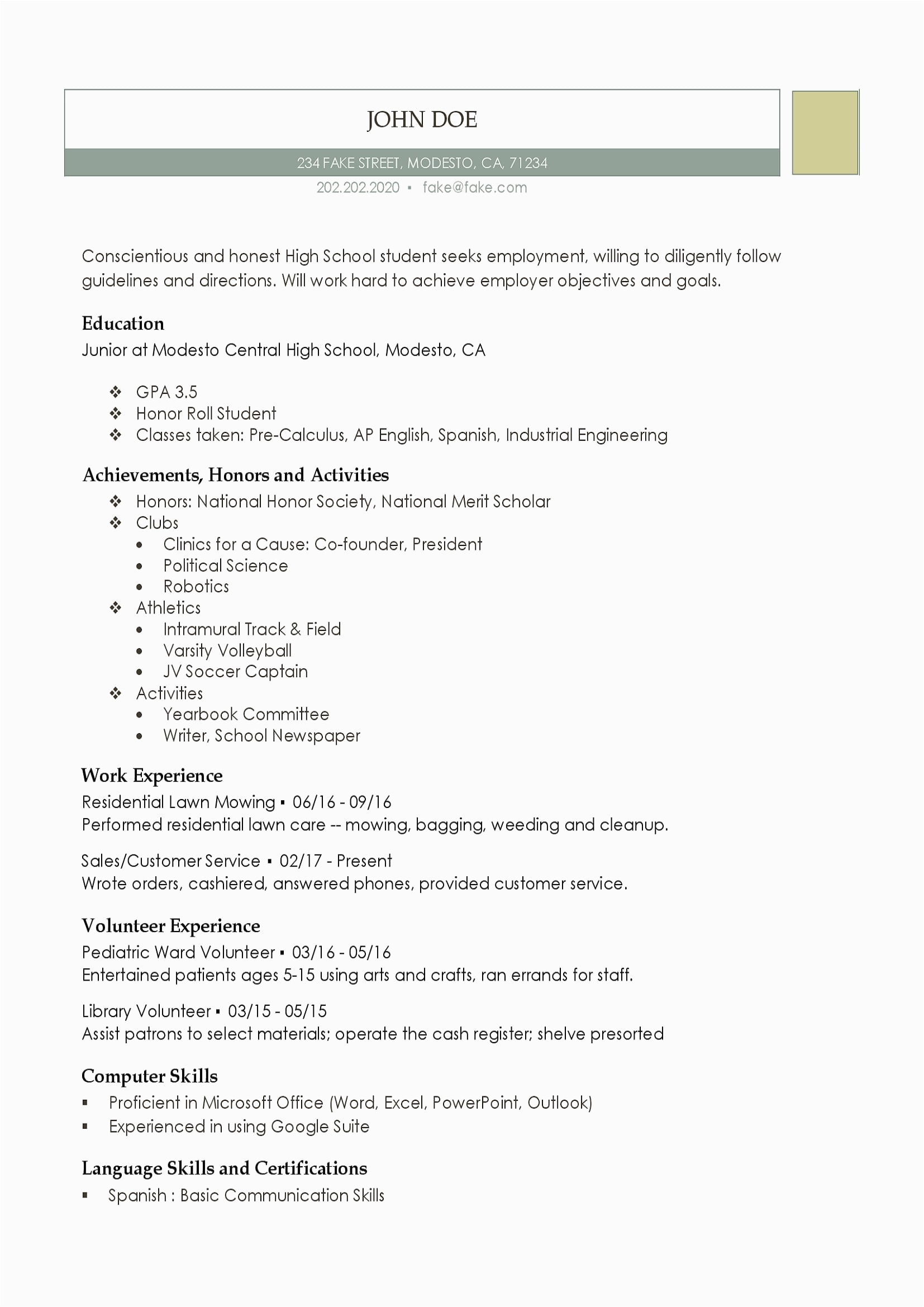 Basic Resume Samples for Highschool Students High School Resume Resumes Perfect for High School Students