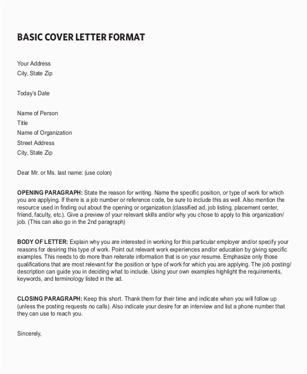 Basic Sample Cover Letter for Resume Free 6 Sample Resume Cover Letter formats In Pdf
