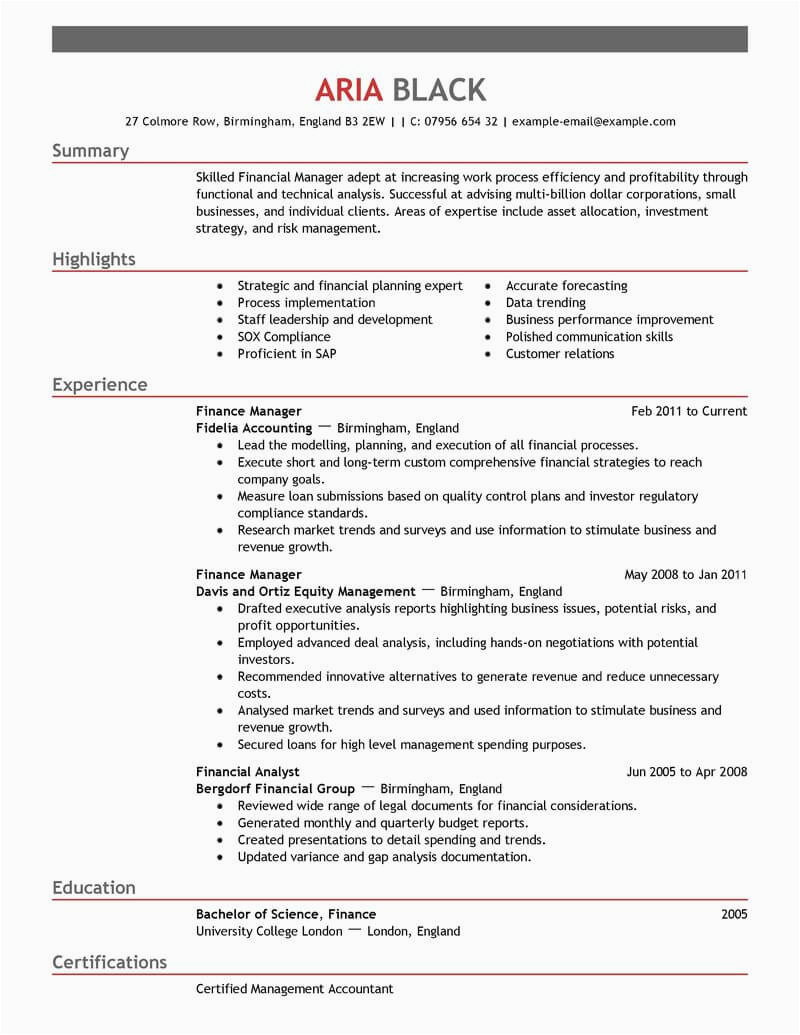 Finance and Administration Manager Resume Sample Best Finance Manager Resume Example From Professional