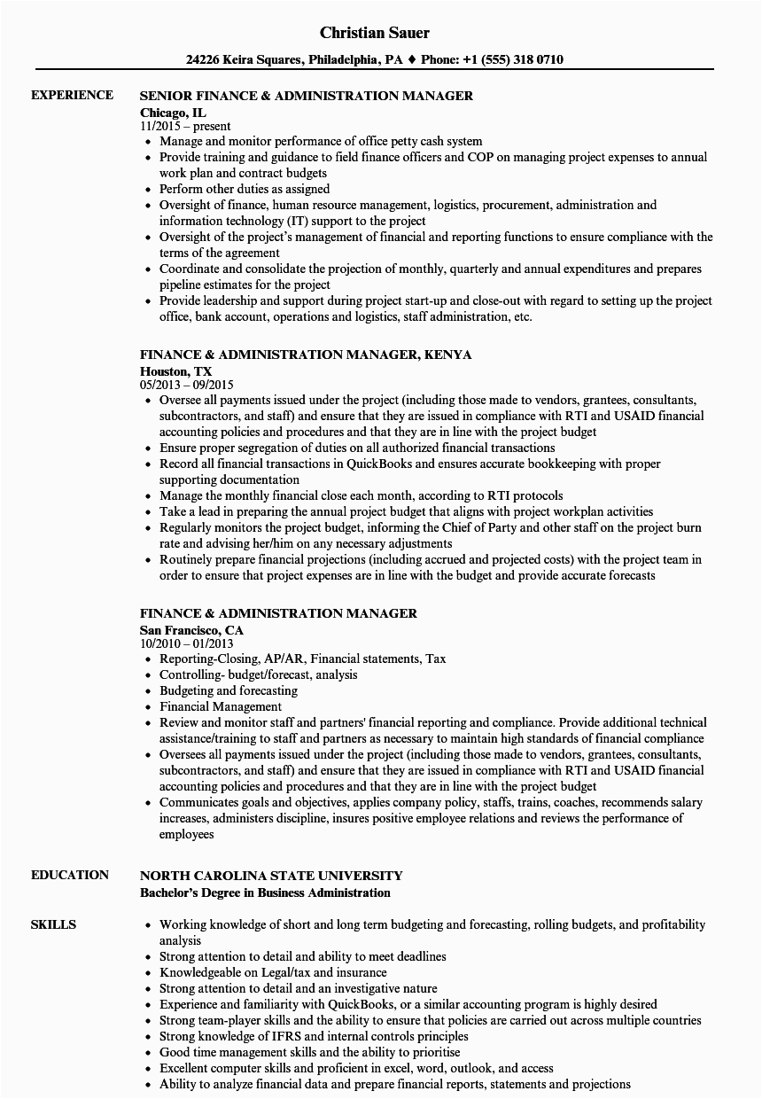 Finance and Administration Manager Resume Sample Examples Kenyan Resume Sample Best Resume Examples