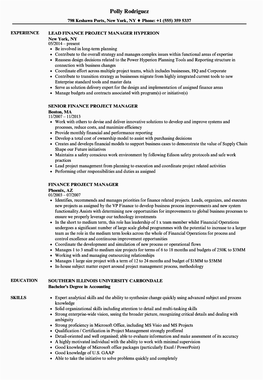 Financial Services Project Manager Resume Sample Finance Project Manager Resume Samples