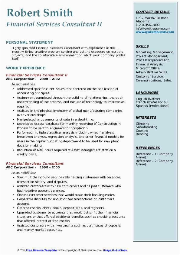 Financial Services Project Manager Resume Sample Financial Services Consultant Resume Samples