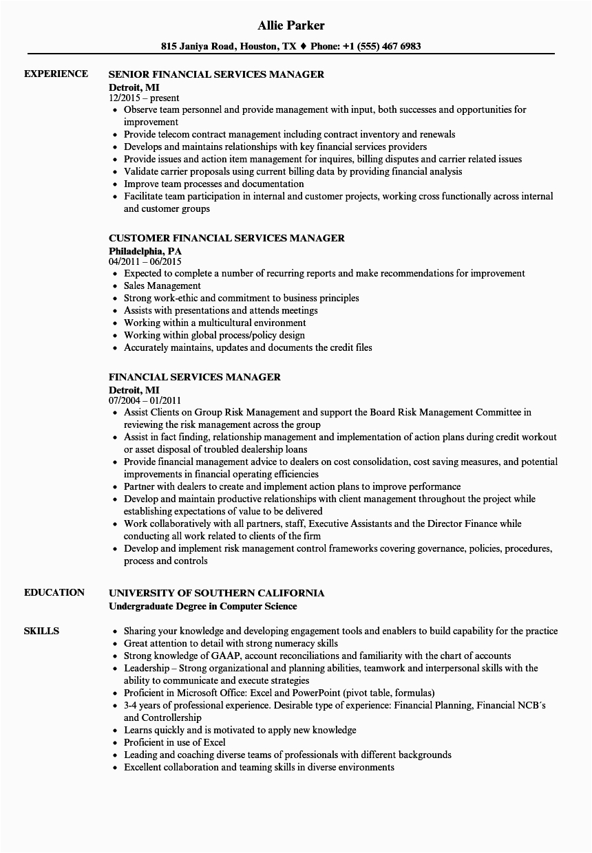 Financial Services Project Manager Resume Sample Resume for Financial Services Manager Financial Services