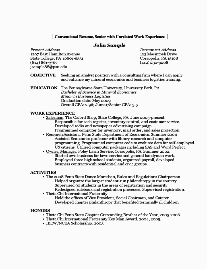 First Year College Student Resume Samples Sample Resume by A First Year Student Free Download