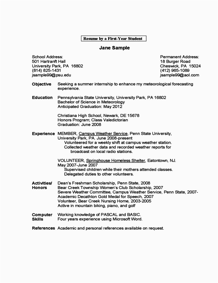 First Year College Student Resume Samples Sample Resume by A First Year Student Free Download First Year College Student Resume Samples Sample Resume by A First Year Student Free Download
