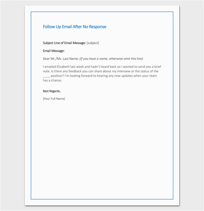 Follow Up Email after Resume Sample Follow Up Letter Template 10 formats Samples