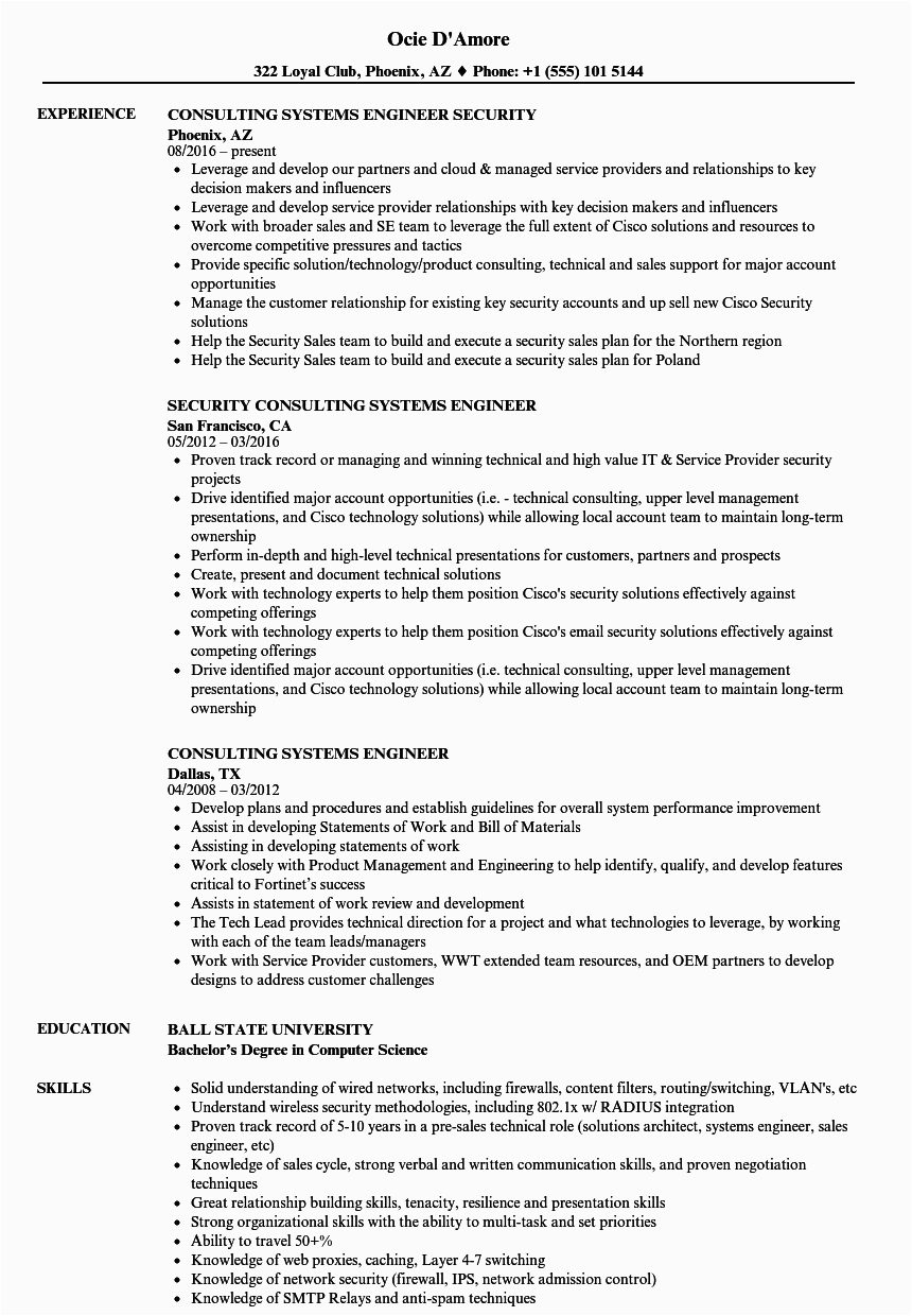 Palo Alto Firewall Engineer Sample Resume Consulting Systems Engineer Resume Samples