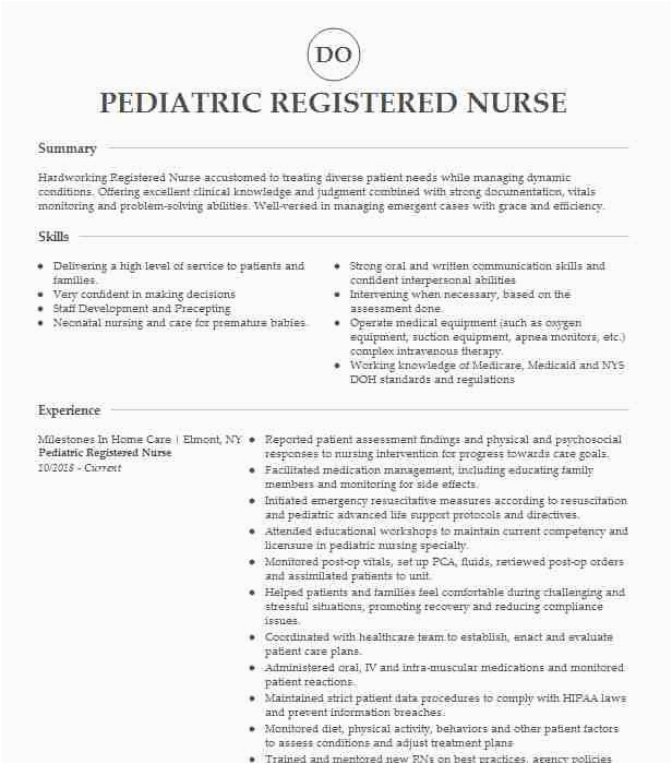 Pediatric Emergency Room Nurse Resume Sample Pediatric Registered Nurse Resume Example totalmed
