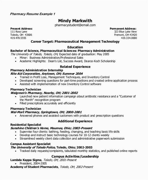Pharmacy Technician Resume Sample for Student Free 7 Student Resume Examples Samples In Ms Word