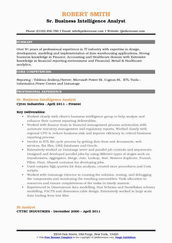 Power Bi Sample Resume for 2 Years Experience Business Intelligence Analyst Resume Samples
