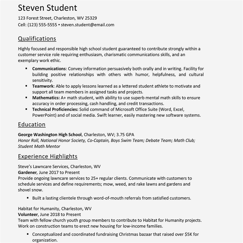 Printable Sample Resume for High School Student High School Resume Examples and Writing Tips