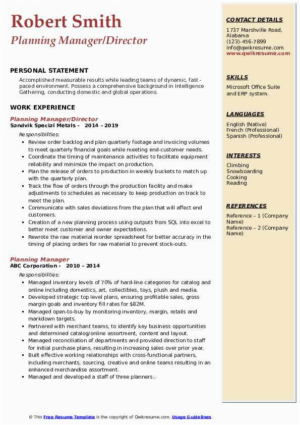 Production Planning and Control Manager Resume Sample Pdf Planning Manager Resume Samples