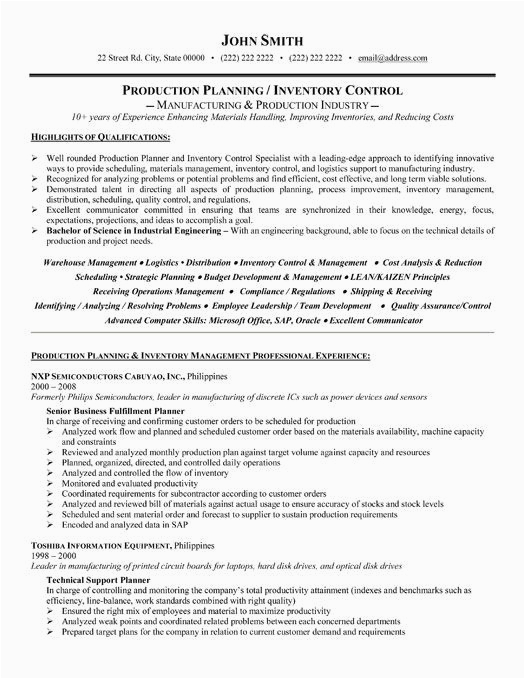Production Planning and Control Resume Sample A Professional Resume Template for A Production Planner or