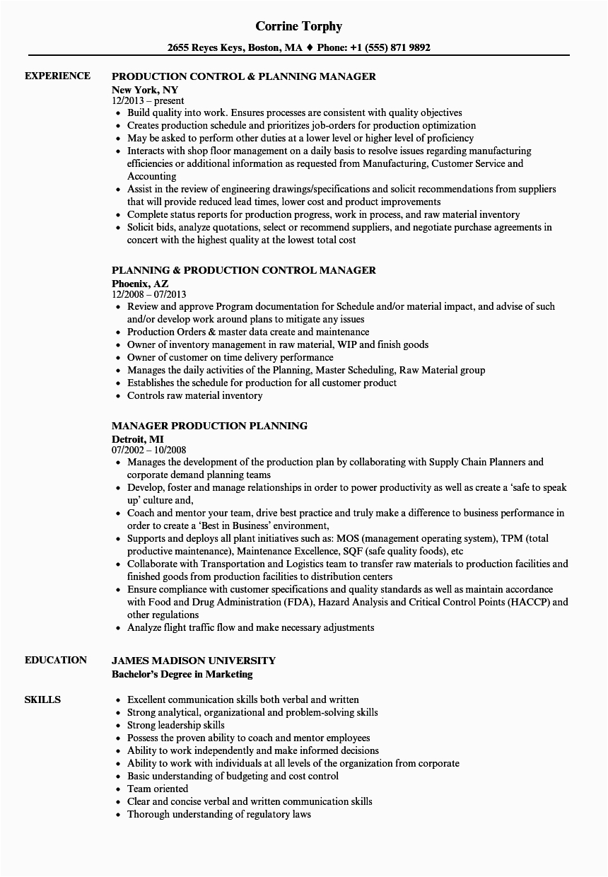 Production Planning and Control Resume Sample Manager Production Planning Resume Samples