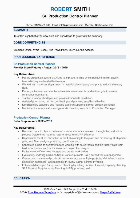 Production Planning and Control Resume Sample Production Control Planner Resume Samples