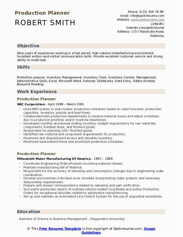 Production Planning and Control Resume Sample Production Planner Resume Samples