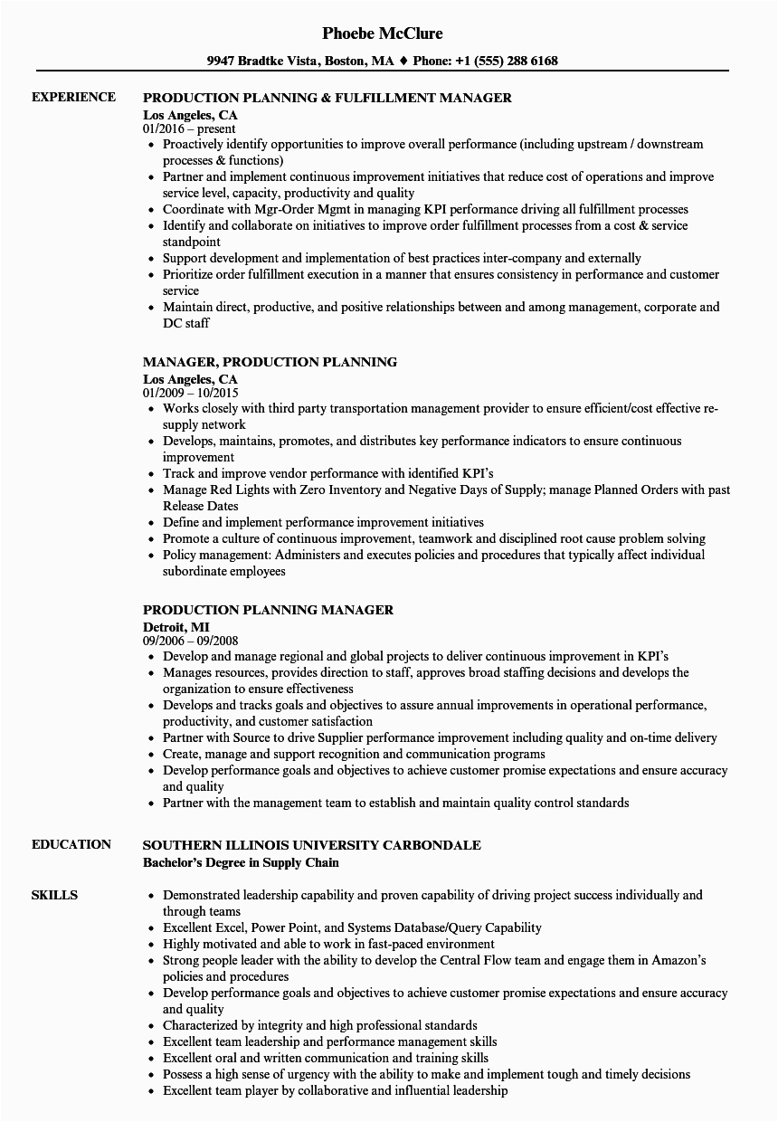 Production Planning and Control Resume Sample Production Planning Resume Samples