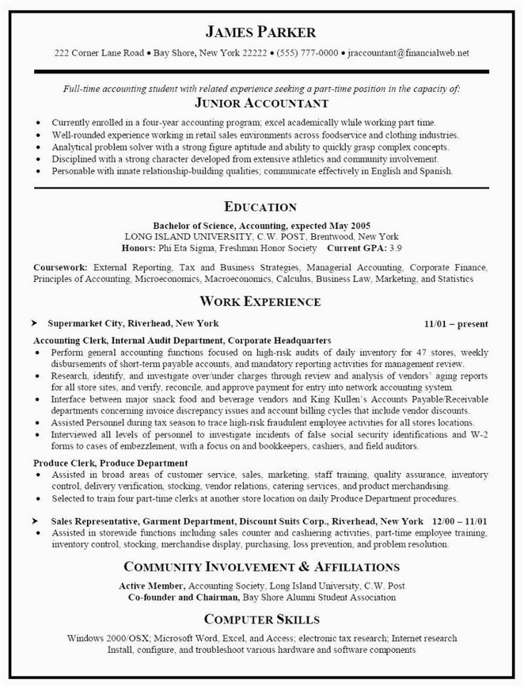 Sample Resume for Accounting Graduate without Experience Accounting Resume with No Experience Inspirational Part 4