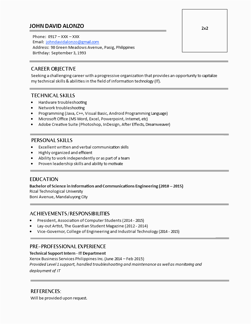 Sample Resume for Accounting Graduate without Experience Resume Fresh Graduate without Work Experience