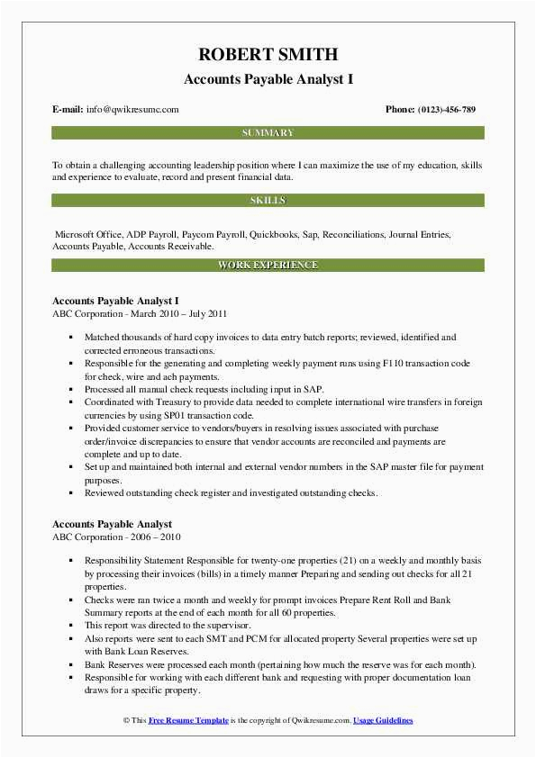 Sample Resume for Accounts Payable Analyst Accounts Payable Analyst Resume Samples
