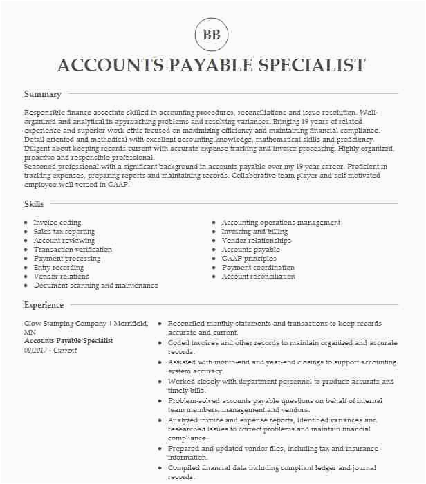 Sample Resume for Accounts Payable Specialist Accounts Payable Specialist Resume Example First National