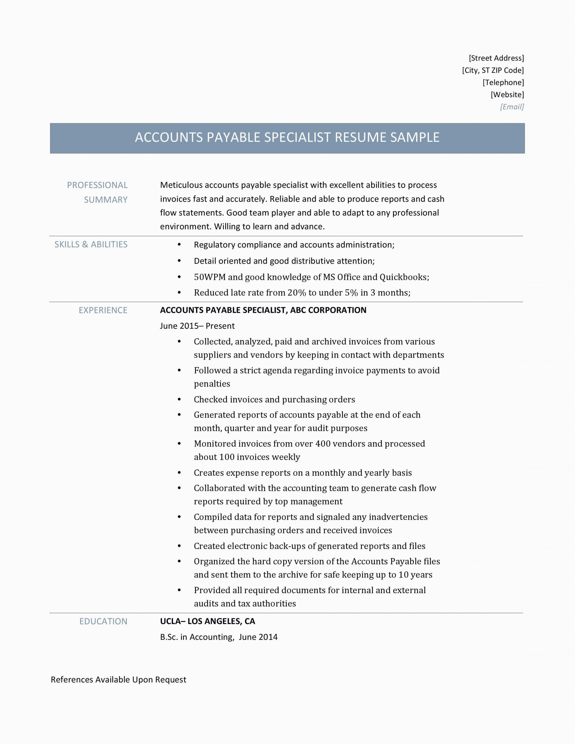 Sample Resume for Accounts Payable Specialist Accounts Payable Specialist Resume Samples Line Resume