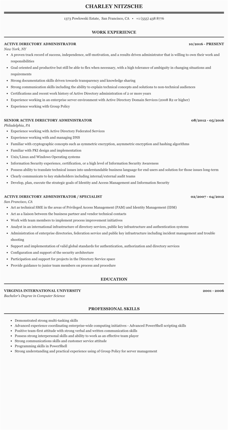 Sample Resume for Active Directory Administrator Active Directory Basic Resume Best Resume Ideas