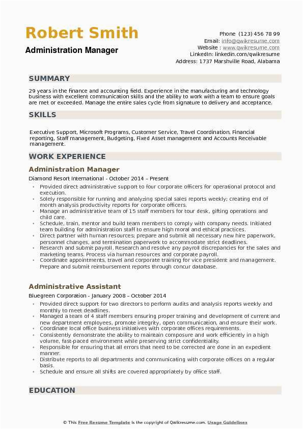Sample Resume for Administration Manager In India Administration Manager Resume Samples