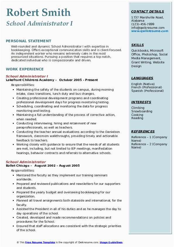 Sample Resume for Administration Manager In India School Administrator Resume Samples