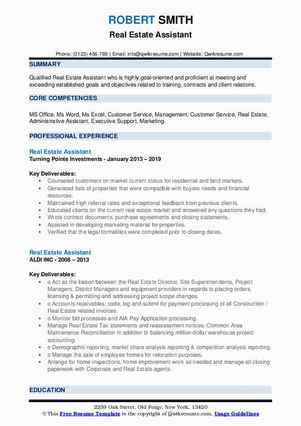 Sample Resume for Administrative assistant In Real Estate Real Estate assistant Resume Samples