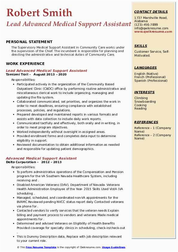 Sample Resume for Advanced Medical Support assistant Advanced Medical Support assistant Resume Samples