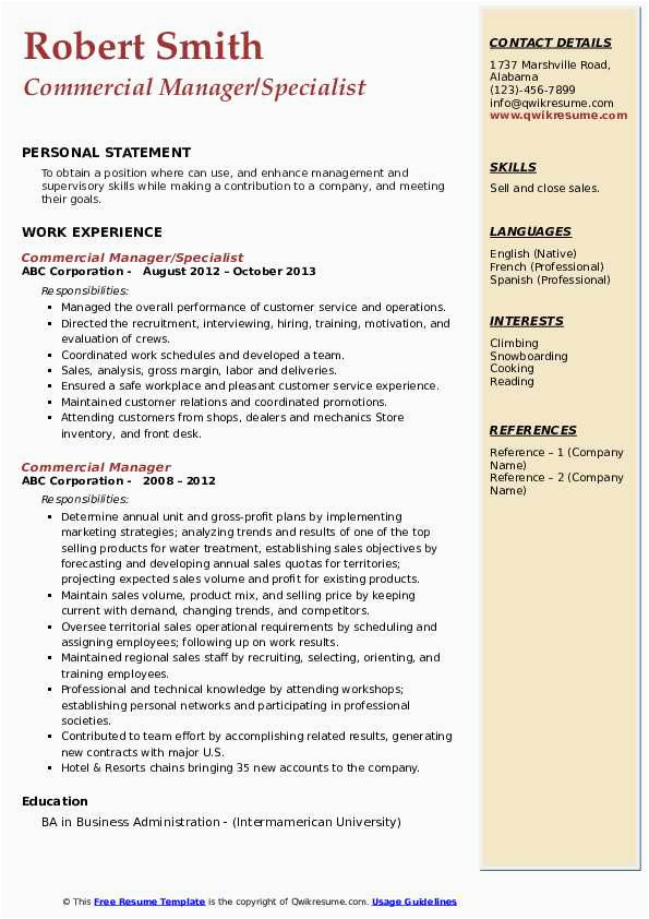 Sample Resume for Commercial Manager In India Mercial Manager Resume Samples