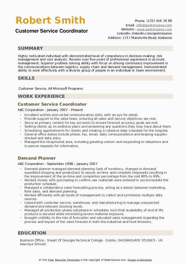 Sample Resume for Customer Service Coordinator Customer Service Coordinator Resume Samples