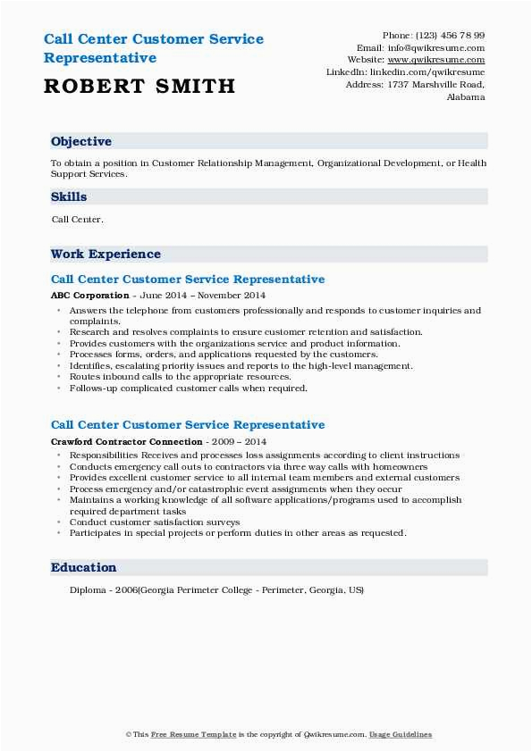 Sample Resume for Customer Service Representative Call Center Call Center Customer Service Representative Resume Samples