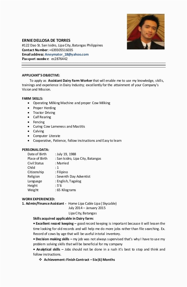 Sample Resume for Dairy Farm Worker 4 Research Dairy Farm Supervisor Resume Sample