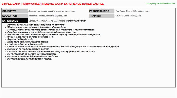 Sample Resume for Dairy Farm Worker Dairy Farmworker Resumes Samples