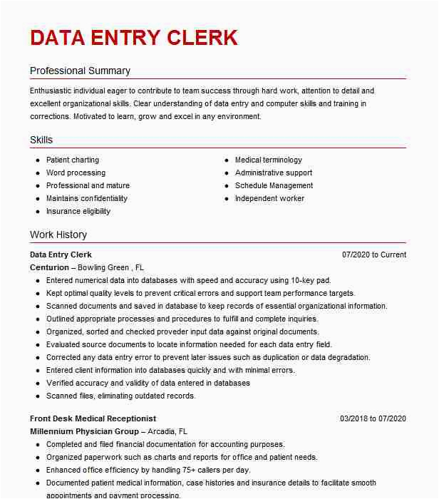 Sample Resume for Data Entry Clerk Position Freelance Data Entry Clerk Resume Example Self Employed