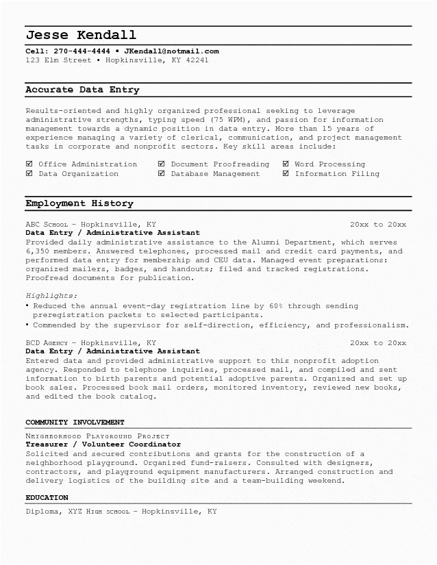 Sample Resume for Data Entry Clerk Position Sample Resume Data Entry Clerk Resume Sample