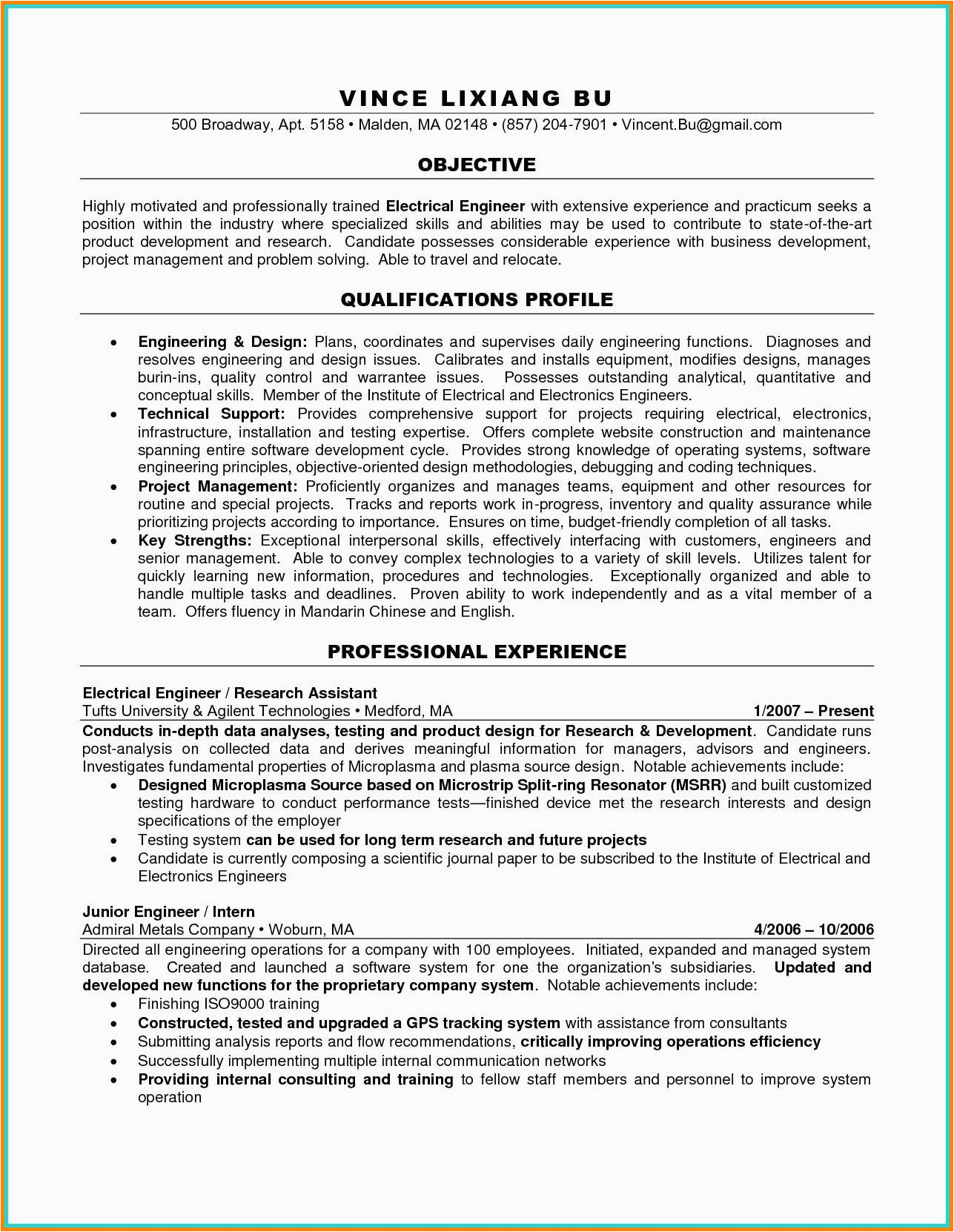 Sample Resume for Electrical Engineering Student 40 Electrical Engineer Resume Sample In 2020