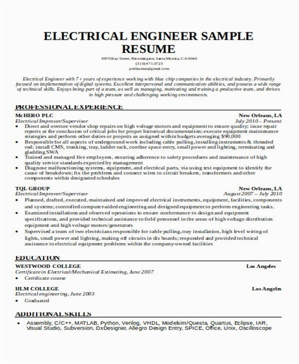 Sample Resume for Electrical Engineering Student 55 Engineering Resume Samples Pdf Doc