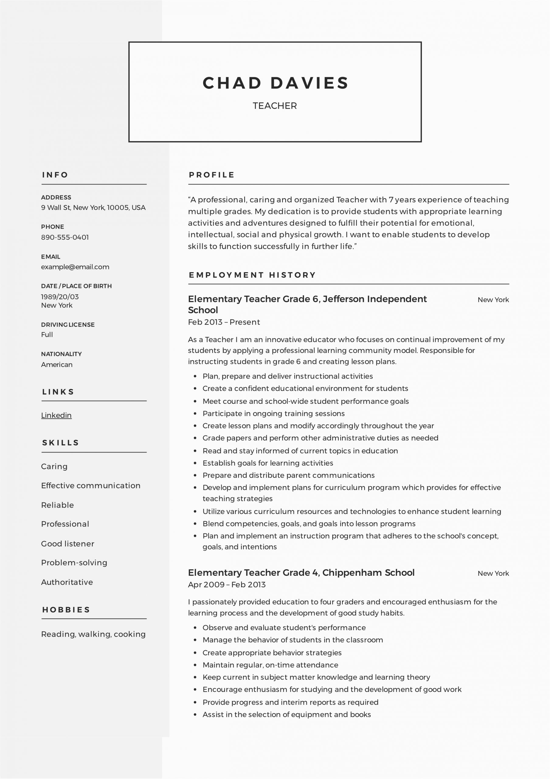 Sample Resume for Elementary Education Teacher Teacher Resume & Writing Guide 12 Samples Pdf