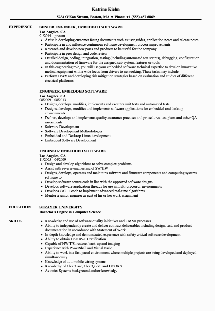 Sample Resume for Embedded software Engineer Experienced Sample Resume for Embedded software Engineer Experienced
