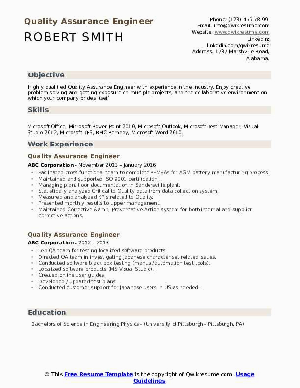 Sample Resume for Experienced Quality assurance Engineer Sample Resume for Experienced Quality asurance Enginer