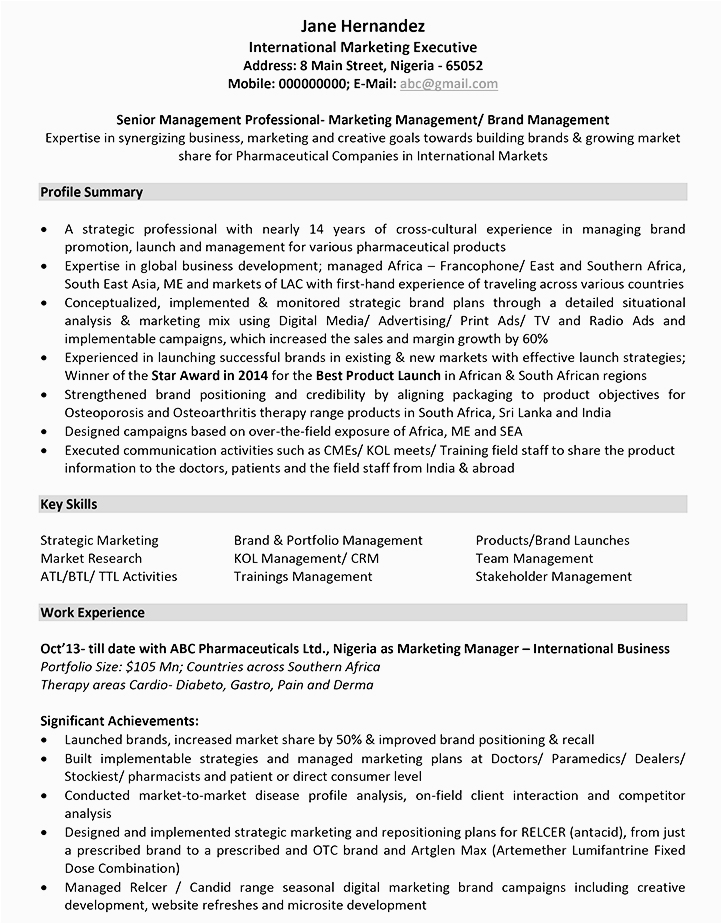 Sample Resume for Experienced Sales and Marketing Professional Marketing Cv format – Marketing Resume Sample and Template