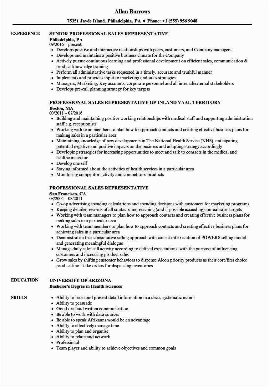 Sample Resume for Experienced Sales Professional Professional Sales Representative Resume Samples