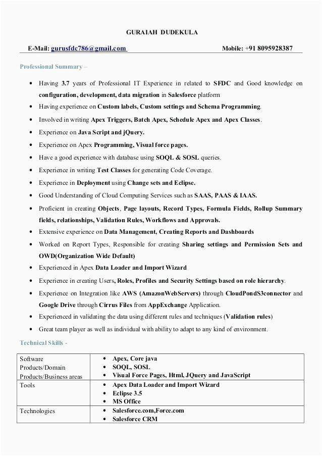 Sample Resume for Experienced Salesforce Developer 50 Best Salesforce Developer Resume Samples In 2020