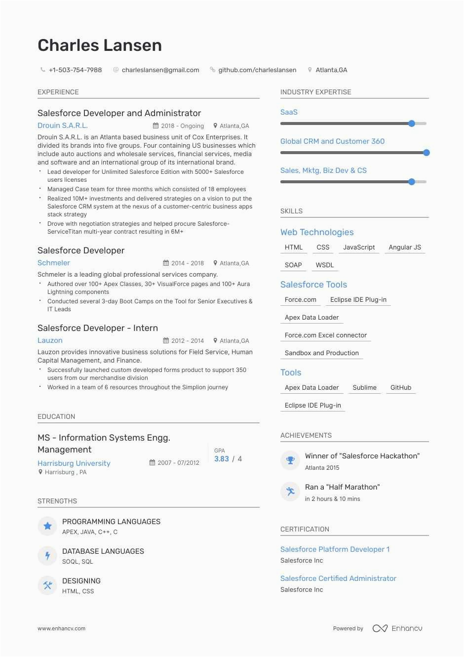 Sample Resume for Experienced Salesforce Developer Salesforce Developer Resume Samples and Writing Guide for